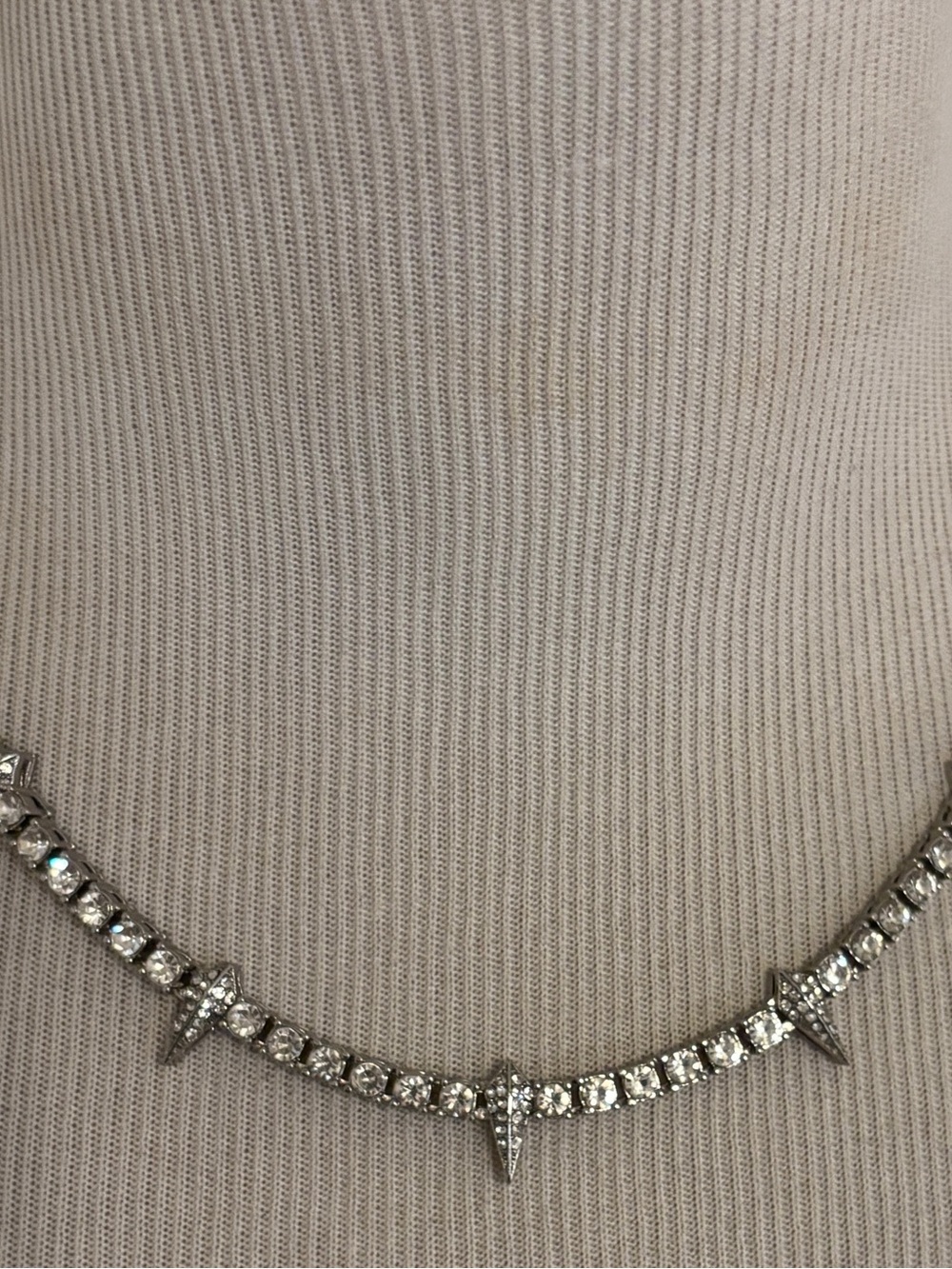 Crystal Spike Tennis Necklace - Silver Tone